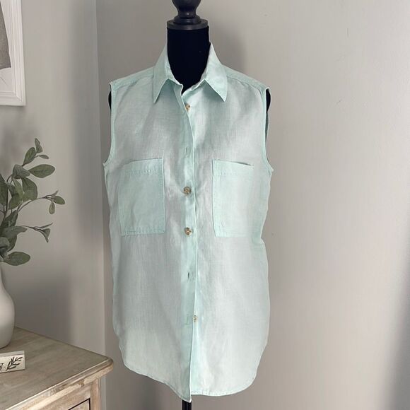Giorgio‎ Sant Angelo Button down Shirt. Sleeveless. Sea foam green. Size Small. - Picture 1 of 5